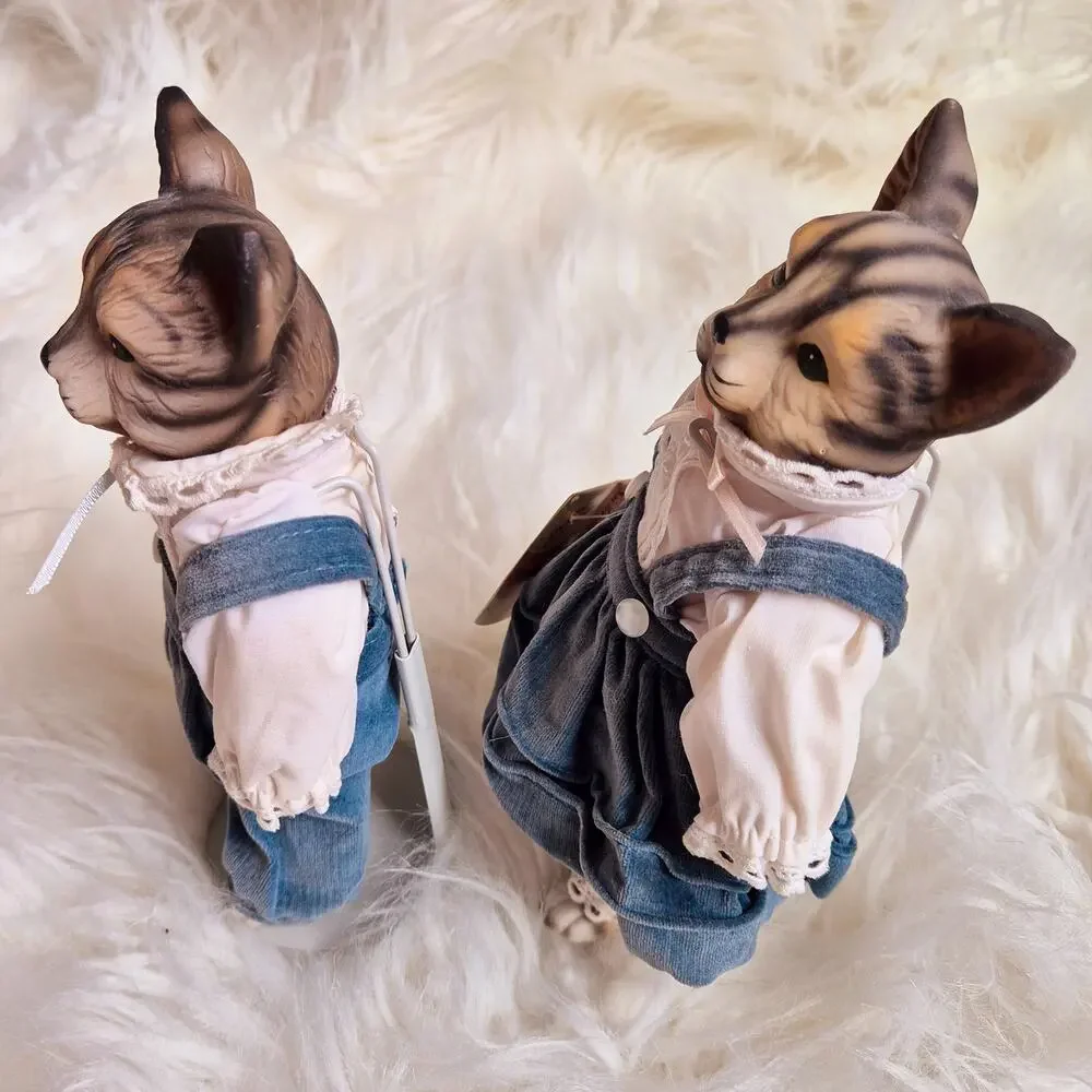 Vintage Victoria Ashlea Originals Porcelain Cat Doll Pair With Stands & Tags
